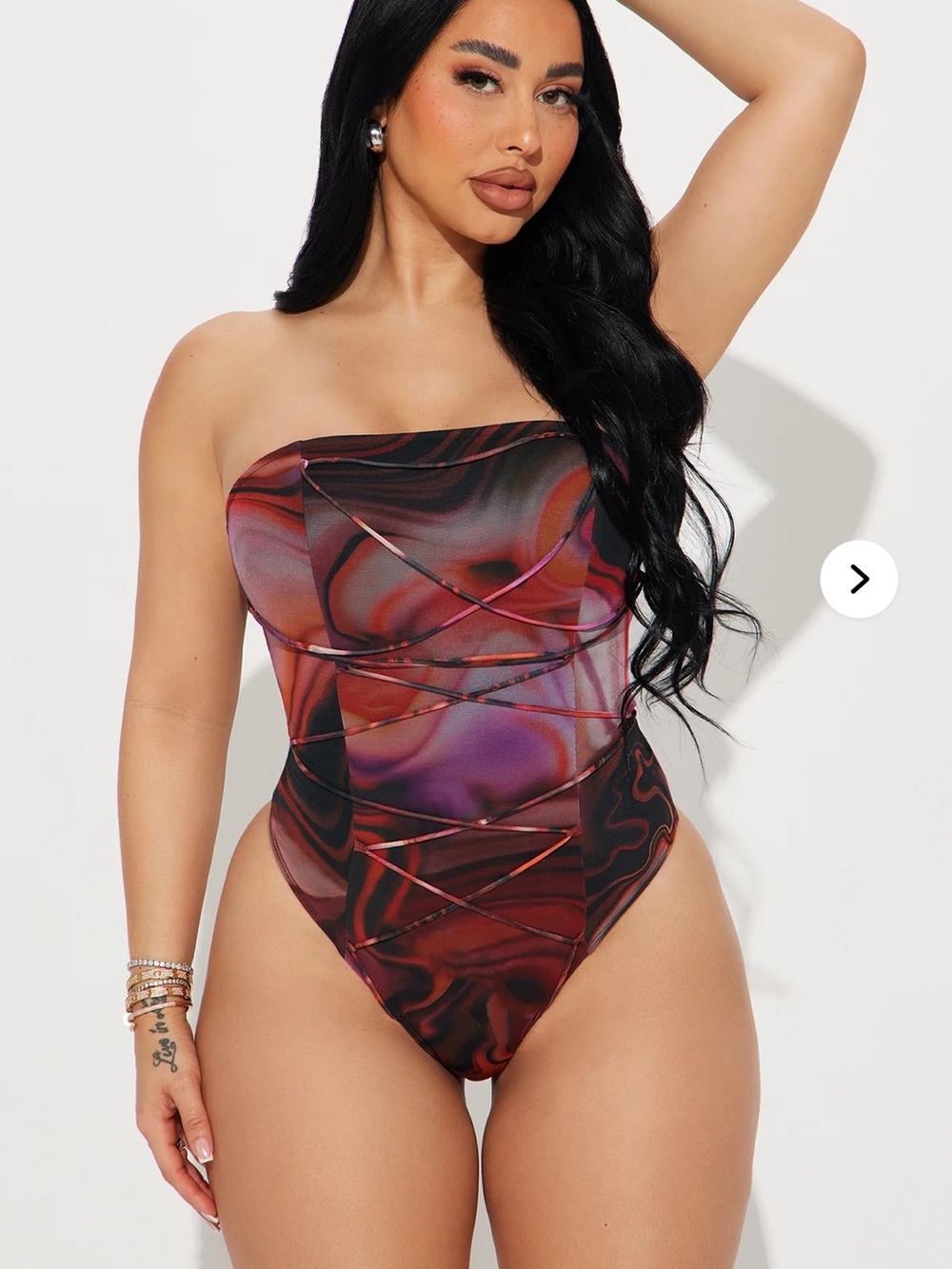 Fashion Nova Strapless Mesh Bodysuit